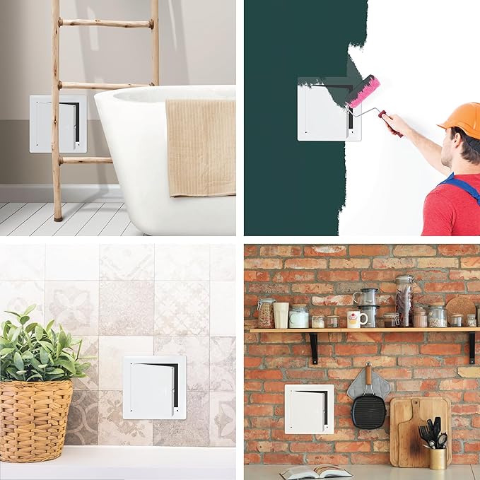 6" x 6" White Metal Access Panel. Service Shaft Door Panel. Plumbing, Electricity, Heating, Alarm Wall Access Panel for Drywall. Bathroom Services Access Hole Cover.