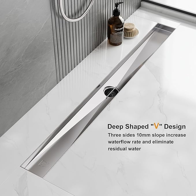 Neodrain 24 Inch Rectangular Linear Shower Drain with Brick Pattern Grate, Brushed 304 Stainless Steel Bathroom Floor Drain, Shower Floor Drain & Hair Strainer, CUPC Certified