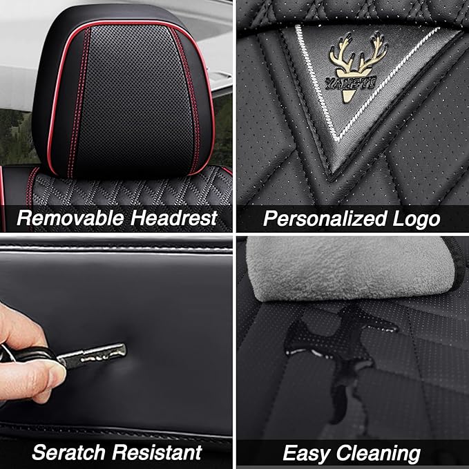 Car Seat Covers for Jaguar E-PACE 2018-2024,Breathable Nappa Leather Car Seat Protector,Full Seat Cover with Pillow Automotive Seat Cushion with Airbag Compatible(5 Seats,Black-Red)