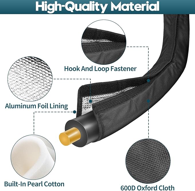 3-Layer HVAC Copper Pipe Insulation Cover, 72'' x 10.2'' AC Pipe Insulation Cover Outdoor, 600D Oxford Flexible Copper Line Insulation Sleeve Wrap for Outside Pipe Central Air Conditioning Mini Splits