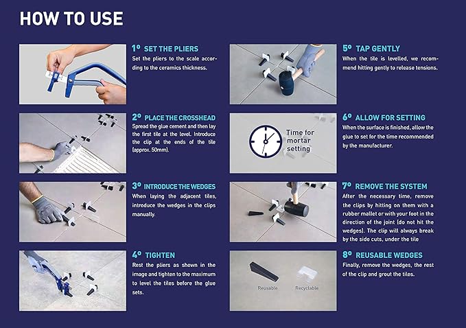 Peygran® 1/51" (0.5mm) 500 Spacers Leveler Clips for Tile Leveling System, Professional Ceramic Tile and Stone Installation