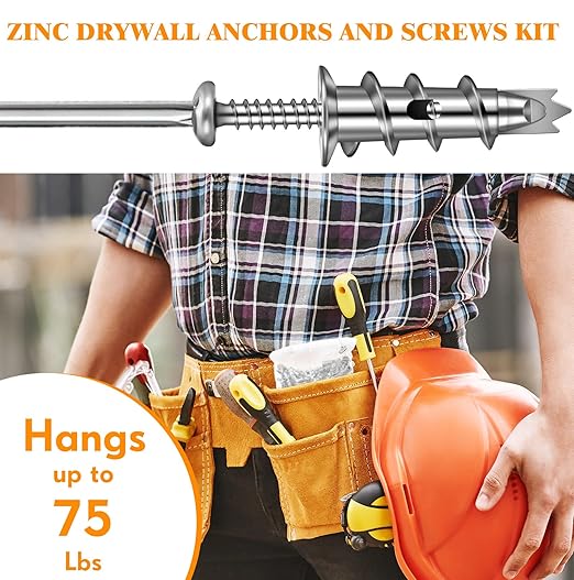 400 Pieces Zinc Self Drilling Drywall Anchors with Screws Kit, Bulk Heavy Duty Metal Wall Anchors and #8 x 1-1/4'' Screw (200 Anchors+200 Screws) Includes