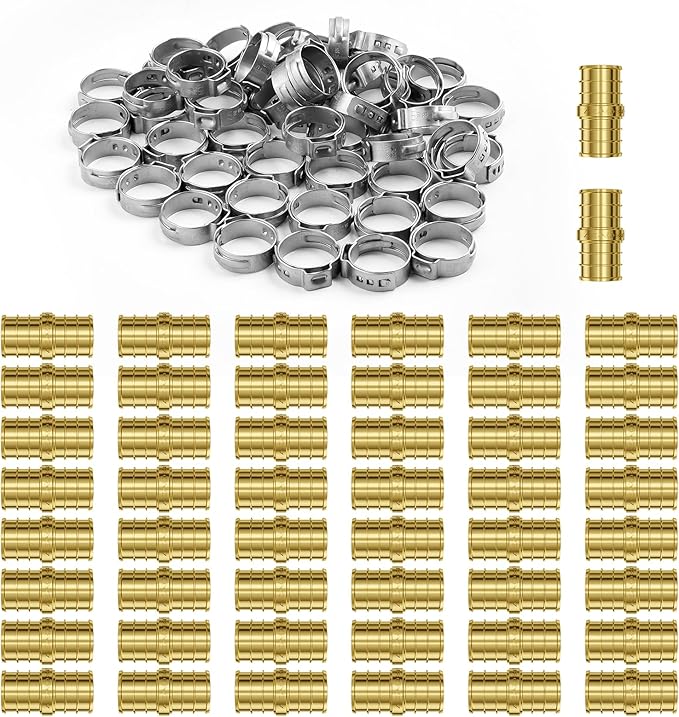 VEVOR Pipe Fittings, 1/2" 50PCS Brass Pipe Fittings, Clamp-style Straight-Through Pipe Connector Brass Air Fittings, Heavy Duty Plumbing Fittings Tube Adapter for Heating/Shower Systems,Water Pipes