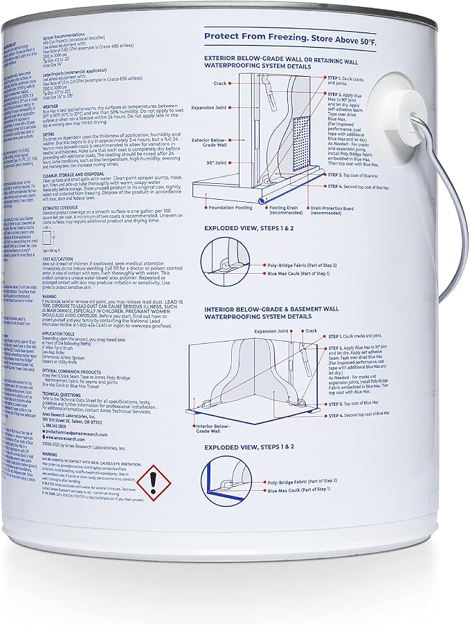 AMES BMX1WRG 1 Gallon Blue Max, White Liquid Rubber Waterproofer,Regular Grade 1 Gallon - for Use in Interior & Below-Grade Exterior - Concrete Sealer, House Paint and More.