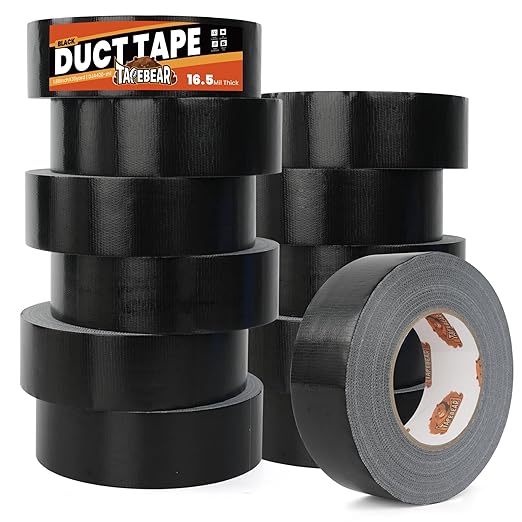 TAPEBEAR 12 Rolls Duct Tape Heavy Duty Waterproof 1.88" x 35 Yards, 16.5mil Thick Strong Tape, UV Resistant, All-Weather, No Residue, Super Strength for Industrial Use Indoor Outdoor Repairs, Black