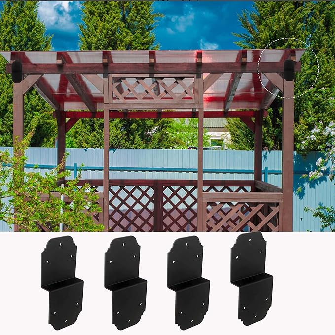 2packs Heavy Duty Pergola Brackets Black Z Bracket ,6" Steel Angle Joist Tie, Post to Beam Connectors Repair Hardware for Wood DIY Projects Deck Framing Construction Fence Repair