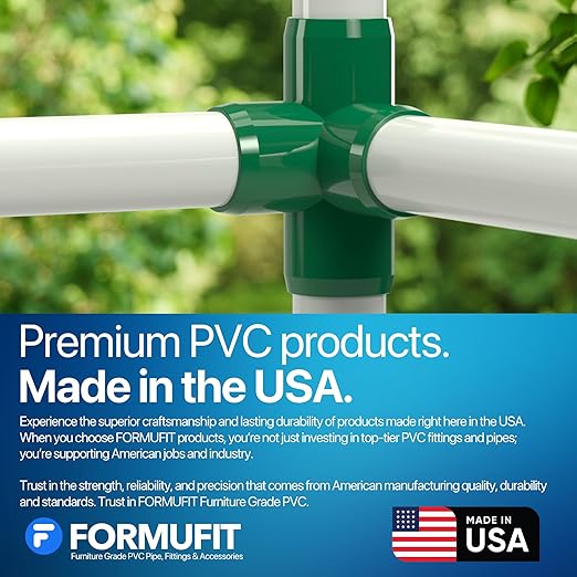 FORMUFIT 3/4” 4-Way Tee Furniture Grade PVC Fitting in Green, Made in USA, UV-Resistant, Impact-Proof, 1.050” Actual Socket Diameter (Pack of 8) - F0344WT-GR-8