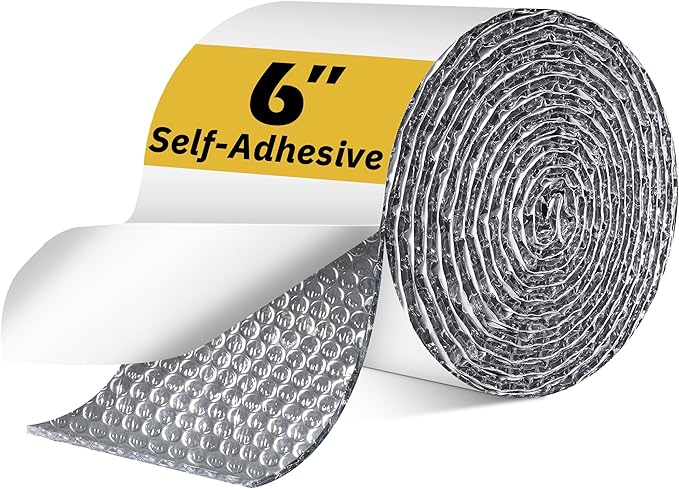 Double Bubble Reflective Foil Insulation Tape, Self-Adhesive Ac Pipe Insulation Wrap for AC Hose, HVAC Duct, Exhaust Hose, Bubble Wrap Insulation for Weatherproof Attics, Windows, Garages -6 inch