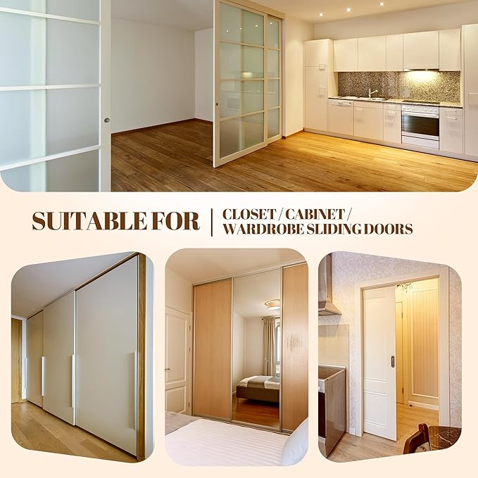 Feekoon 6 Pcs Sliding Closet Door Hardware Kit, Closet Door Rollers with Adjustable Floor Guide & Heightening Pads, Wardrobe Rollers Replacement for 3/4" to 1-3/8" Thick Top Hung(Semicircle)