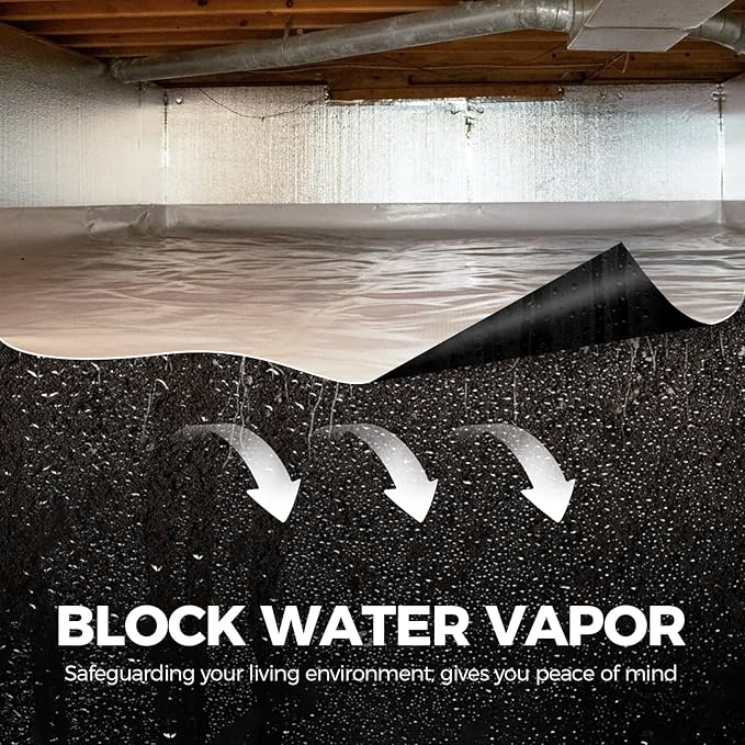 ALORAIR 10 mil Vapor Barrier for Crawl Space – 10' x 50' Heavy-Duty Plastic Sheeting – Black/White Panda Film – Crawlspace Encapsulation, Ground Cover, Drop Cloth – Commercial & Residential Use
