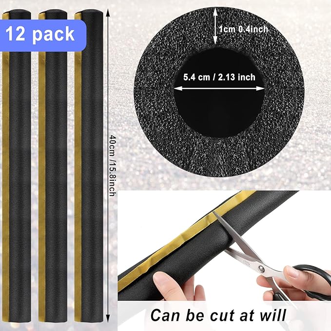 12 Pack Pipe Insulation Foam Tube,2.13 Inch x 1.31 ft,for Hot and Cold Water Pipes,Pre Slit Self Adhesive Foam Pipe Covers,15.75 Feet Total