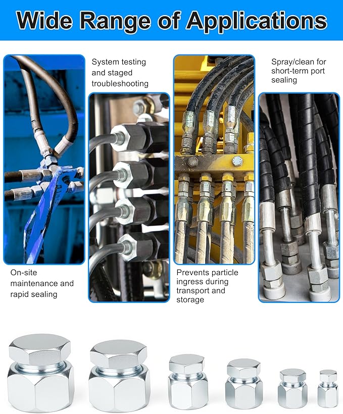 JIC Plug and Cap Kit, 72Pcs 37 degree Flare thread cap & plug assortment set, Hydraulic hose tube and pipe fittings set end protection for industrial equipment repair, size 4 6 8 10 12 16
