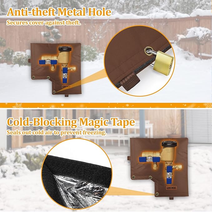 Backflow Preventer Insulated Cover (5°F) for Winter Freeze Protection, 13"W x 12"H Thickened Pressure Vacuum Breaker & Well Pump Cover, Outdoor Waterproof Insulation Pouch for Sprinkler Valve, Brown