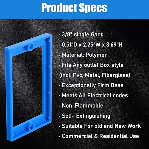 3 Pcs 1/4" Electrical Box Extenders, Single Gang Outlet Box Extender with 6 Screws, Receptacle Outlet Boxes Extenders for Electric Boxes and Electrics Outlets Switches