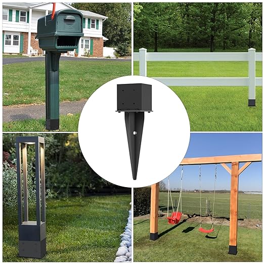 1 Pcs 6"x6" Fence Post Anchor Ground Spike 22"(Actual 5.6"x5.6") Heavy Duty Metal Fence Post Anchor with Black Powder-Coated for Deck,Fence,Porch,Railing,Mailbox