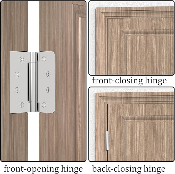 Self Closing Door Hinges 4 Inch, 304 Stainless Steel Spring Loaded Adjustable Tension Hinges for Garage/Front/Back Doors Left/Right Hand Door Hardware with Square Rounded 5/8" Radius 3Pack