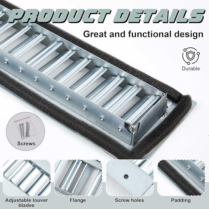 1 Pcs 13 x 3 Inch Louvered Air Return Vent Cover for Round Ducts from 6.30" to 15.74" Inches Galvanized Steel with Adjustable Louver Blades, HVAC Pipes Air Supply Exhaust Register Grille