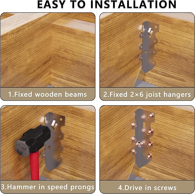 25pcs 2x6 Joist Hangers with Screws, 20-Gauge Galvanizing Face Mount Joist Hanger for Wood Posts, Hurricane Rafter Ties Clips, 2x6 Brackets for Floor Deck and Ceiling Trusses, Lumber Beam Connectors