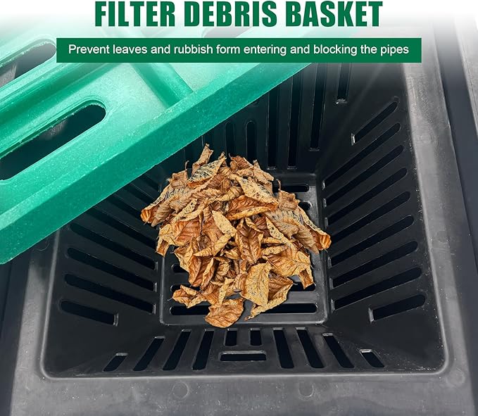Catch Basin for Drainage with Fiber Glass Grate-18x18x15 in. Large Drainage Basin with Debris Basket,A15 French Drain Basin Without Reserved Hole for Yard,Downspout,Lawn,Municipal Pipeline