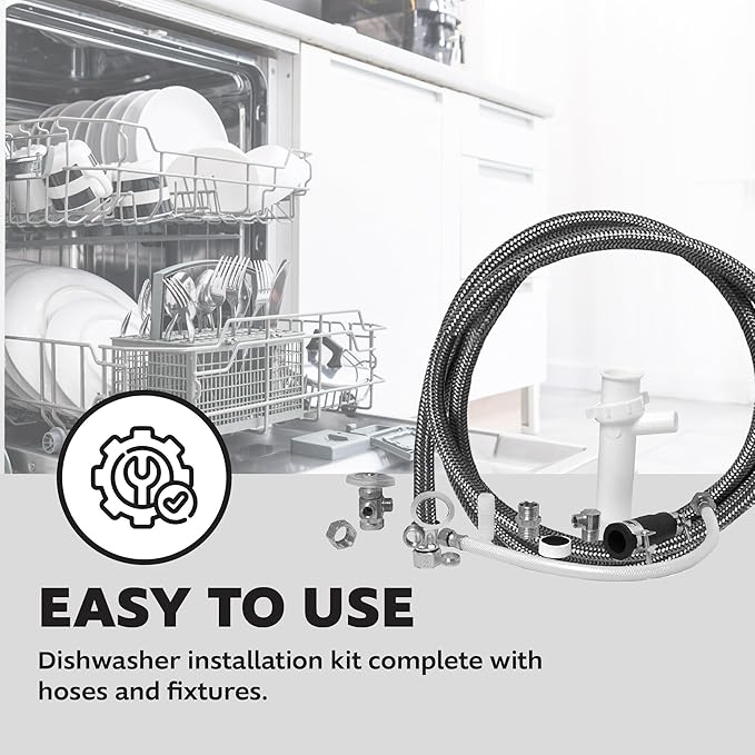 Waxman PlumbCraft White Dishwasher Installation Kit 7027700LF, Dishwasher Parts and Accessories Including Dishwasher Drain Hose, Dishwasher Water Supply Line, Compressions, and More