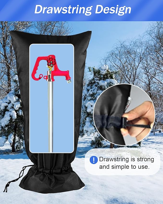Outdoor Faucet Covers for Winter Freeze Protection, POROLIR Large 20" H x 16" W Thicker Insulation Long Faucet Sock for Outdoor Faucets & Yard Hydrant Hose Bib Insulated Spigot Covers Black (2-Pack)