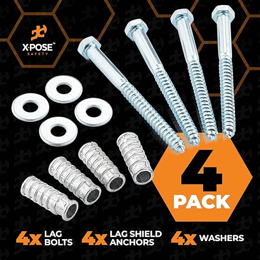 Concrete Anchors Set with 6" Lag Bolt, Lag Shield and Washer - 4 Sets per Pack - 1/2" Bolt Lag Screws 6-Inch for Parking Curb Stop - Galvanized Steel Lag Bolts