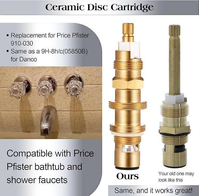 Dreyoo Ceramic Disc Cartridge Replacement for 910-030, Shower and Faucet Stem Compatible with Price/Pfister, Shower Valve Faucet Cartridge Brass Construction (2 Pack)