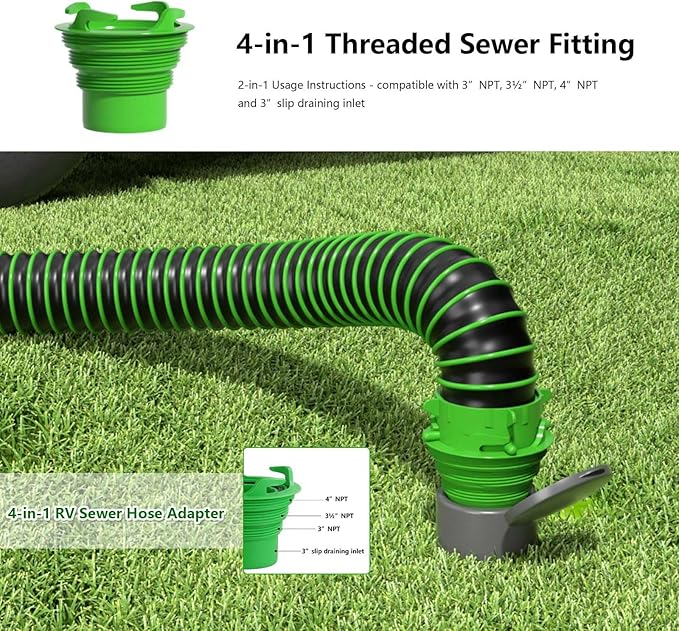 6-in-1 - RV Wye Sewer Hose Fitting and Built-in Gasket Odor - Allows for 2 Camper Sewer Hoses to Connect to the Same Dump Station (Wye -Elbow Adapter)