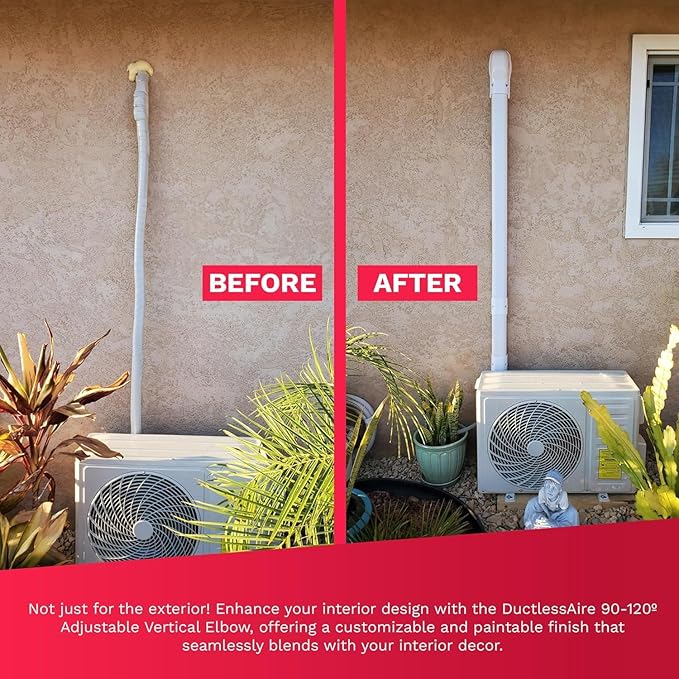 DuctlessAire Mini Split Line Set Cover - Lineset Covers for Mini Split Condenser, Central Air Systems, HVAC, Heat Pumps and More - Air Conditioner Unit Accessories (3" 90-120º Vertical Elbow)