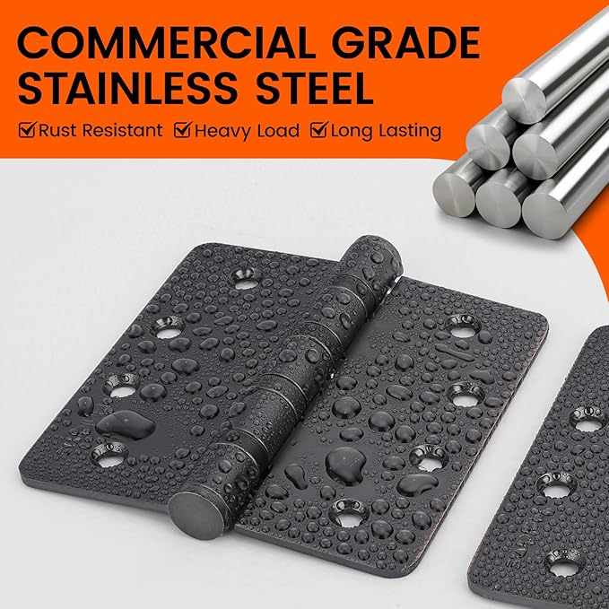 6Pack Haidms Oil Rubbed Bronze Door Hinges Heavy Duty Door Hinges Oil Rubbed Bronze Ball Bearing Stainless Steel Hinges with 1/4" Radius Corner