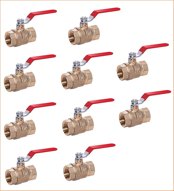 EZ-Fluid Heavy Duty 1-1/2" NPT Female Threaded IPS Brass Ball Valve Full Port Water Stop Shut Off, LF,Quarter Turn,Red Handle (10-Pack)