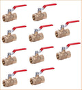 EZ-Fluid Heavy Duty 2" NPT Female Threaded IPS Brass Ball Valve Full Port Water Stop Shut Off, LF,Quarter Turn,Red Handle (10-Pack)