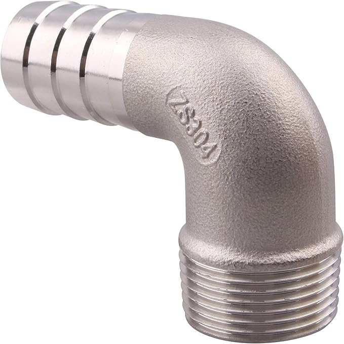 DERNORD 1" Hose Barb x 1" Male NPT Stainless Steel 90 Degree Elbow- Home Brew Pipe Fitting