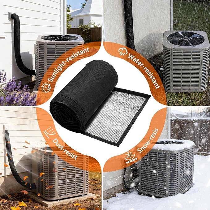 3 Layers HVAC Copper Pipe Insulation Cover,72"x10.2" Weatherproof 600D Oxford AC Pipe for Outside,Black Flexible Copper Line Insulation Sleeve for Central Air Conditioning Mini Splits