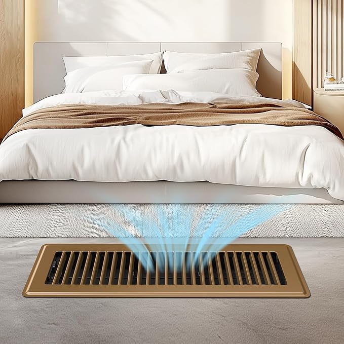 Floor Register 4x14, Adjustable Floor Vent Covers for Home Floor, Wall, Heavy Duty Walkable Steel Floor Vents, Rust-Proof Register Vent Cover, 2 Pack Value Set, Brown