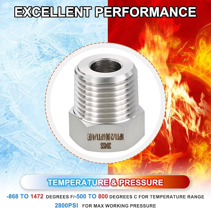 1 Pack 304 Stainless Steel Male to FeMale Adapter, 1/2" Male NPT x 1/4" FeMale NPT Hex Bushing Reducer for Industrial, Automotive, Fluid Transfer, Home Gardening, Water Treatment