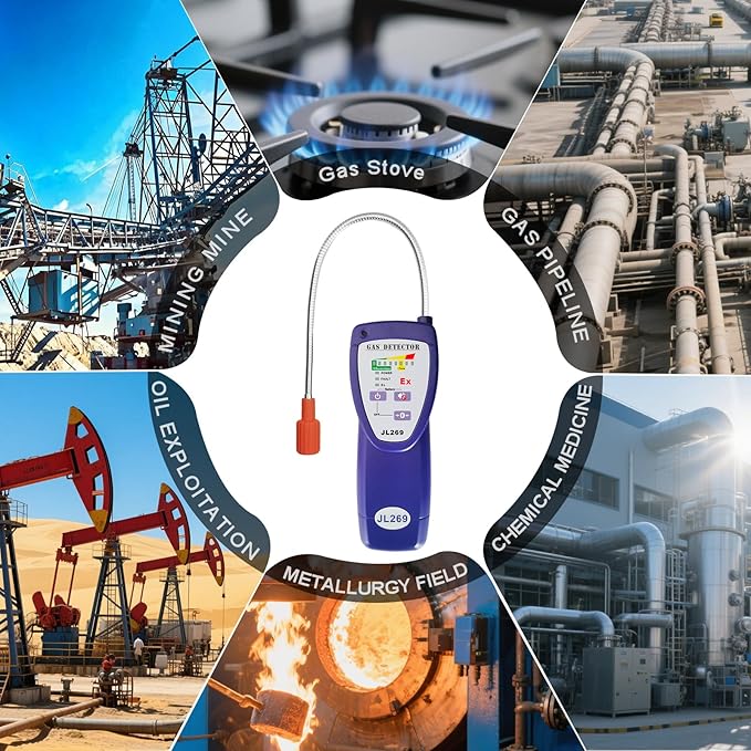 JL269 Gas Leak Detector with 13.5 Inch Flexible Probe, Rechargeable Natural Gas Detector for Methane, Propane, LPG, Hrdrogen Gas for Industrial or RV