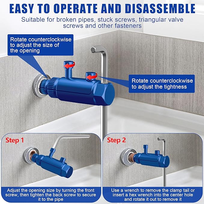 Broken Pipe Thread Extractor Tool, New Broken Faucet Removal Tool, 2025 Stripped Screw Bolt Extractor Set for 1/2" 3/8" 3/4" 1" Damaged Faucet Water Pipe, Handle Valve Thread Extractor (Blue)