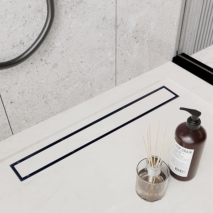 24 Inch Linear Shower Drain Black Floor Drain with Removable SUS304 Stainless Steel CUPC Certificate and 2-in-1 Tile Insert Grate Cover