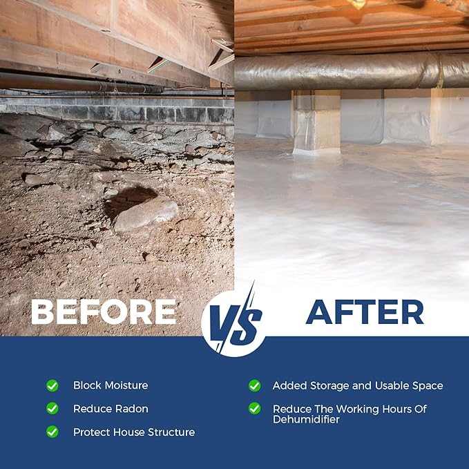 ALORAIR Crawl Space Vapor Barrier 6 mil 12'x100', Drop Cloth Vapor Barrier Covering for Crawlspace Encapsulation Moisture Control, Thick Plastic Sheeting Heavy Duty, Black and White Panda Film