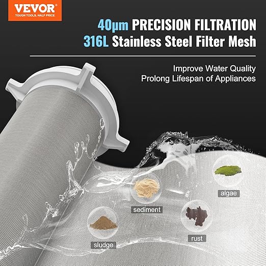 VEVOR Spin Down Sediment Filter, 360 Mountable, 4th Gen Backwash Pre-Filtration, Bi-Side Scraper Flush, 20 GPM Reusable Whole House Water Filter, Pressure Gauge, 3/4" MNPT