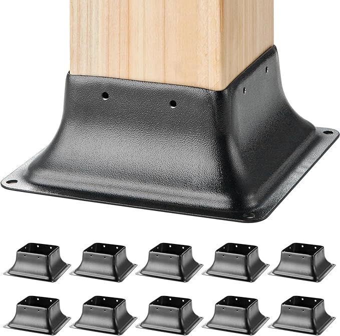 VEVOR Post Base 4x4 10Pcs, Internal 3.6"x3.6" Heavy Duty Powder-Coated Steel Post Bracket Fit for Standard Wood Post Anchor, Decking Post Base for Deck Porch Handrail Railing Support