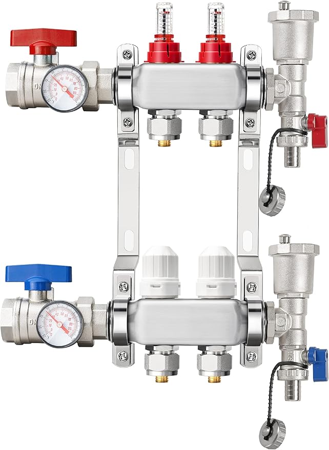 ABST PEX Manifold,8 Loop Stainless Steel Floor Radiant Heat Manifold Kit with 1/2" Adapters Included for Hydronic Radiant Floor Heating