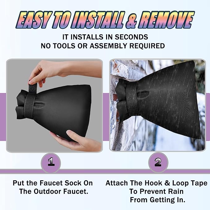 Outdoor Faucet Covers for Winter, 13" W x 25" H Outside Yard Hydrant Protector Socks Winter, Insulated Hose Bib Protector Cover, Spigot Pipe Cover Freeze Protection - Black