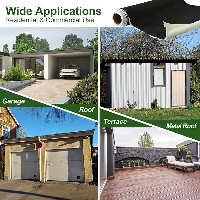 50mil EPDM Waterproofing Membrane, 39" x 16ft Self-Adhesive Rubber Roofing Membrane, Waterproof Leak Barrier for Roof, RV, Terrace, Garage