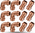 Copper Press Fittings 1/2inch Copper Coupling with Stop&Copper 90 degree Elbow with 1/2 Inch PxP, 1/2” 6PKPress Fittings Coupling with Stop+6PK 90 Degree Elbow,OD 5/8",Use with Hydraulic Press Fitting