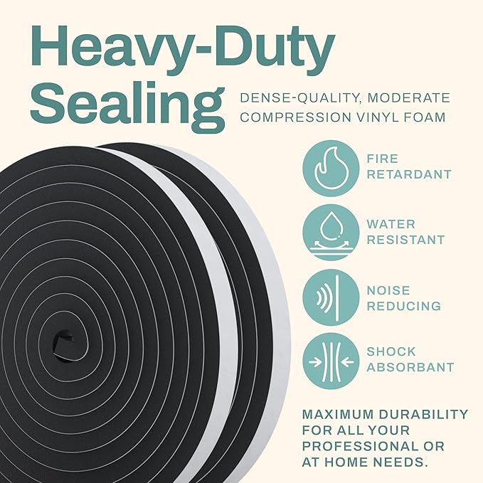 33 Feet Weather Stripping Seal for Doors and Windows Insulation Strip Weatherproof Self Stick Seal 5/16" x 3/8" Soundproof High Density Foam Insulation Tape Adhesive