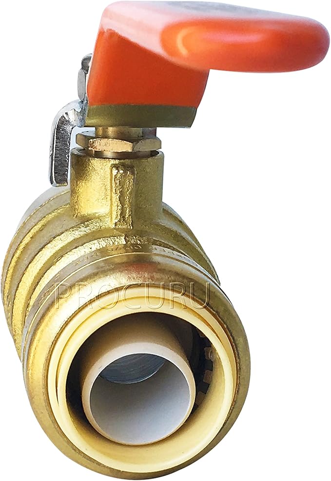 PROCURU 4-Pack 1/2-Inch PushFit Forged Brass Ball Valve, Push-to-Connect Full Port, Heavy Duty Valve for Copper, PEX, CPVC, Certified Safe (8X8312-4P)