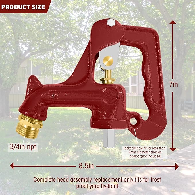 Frost Proof Yard Hydrant Complete Head Assembly,Only Fit JIANBENKJ Frost Free Outdoor Faucet Freeze Proof Hydrant,Adapt to 3/8"-16 UNC Male Nut Rod with 1" NPT Male Thread Pipe,Connect 3/4" Hose