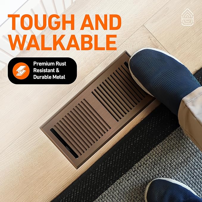 2X12 Floor Vent Covers Floor Register with Mesh Cover Trap, Heat and Air, Walkable Metal Floor Register for HVAC Duct, Contemporary, Oiled Bronze
